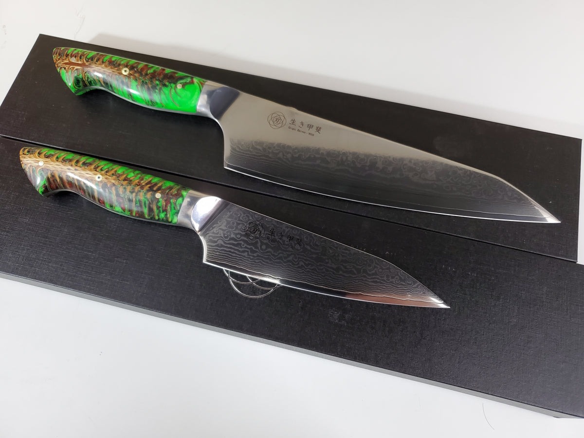 Custom Damascus Chef Knives 3pc Set VG10 Resin Cast Burl Handle, Unique Chef  Knife Pinecone Kitchen Knife, Best Chef Gift 