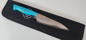 6" BrCu Mai VG10 Chef Knife - Blue/Gold Turquoise - Acid Etched