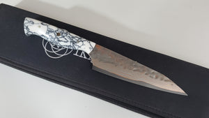 6" BrCu Mai VG10 Chef Knife - White Turquoise - Acid Etched
