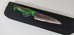 6" BrCu Mai VG10 Chef Knife - Alien Green Pinecone - Buffed