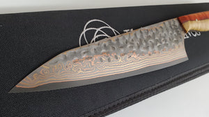 8" BrCu Mai VG10 Chef Knife - Stabilized Box Elder - Satin Etched