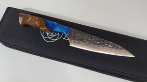 6" BrCu Mai VG10 Chef Knife - Blue Resin and Burl - Buffed
