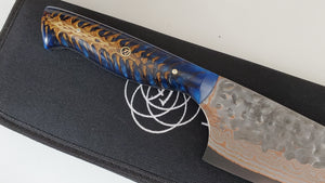 8" BrCu Mai VG10 Chef Knife - Blue Pinecone - Satin Etched