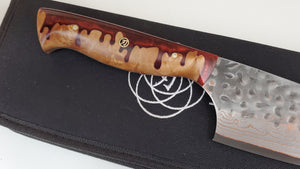 8" BrCu Mai VG10 Chef Knife - Red Blood Drip - Satin Etched