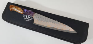 8" BrCu Mai VG10 Chef Knife - Purple Resin/Burl - Acid Etched