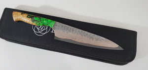 8" BrCu Mai VG10 Chef Knife - Alien Green Resin/Burl - Acid Etched