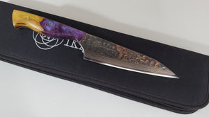 6" BrCu Mai VG10 Chef Knife - Purple Resin and Burl - Buffed