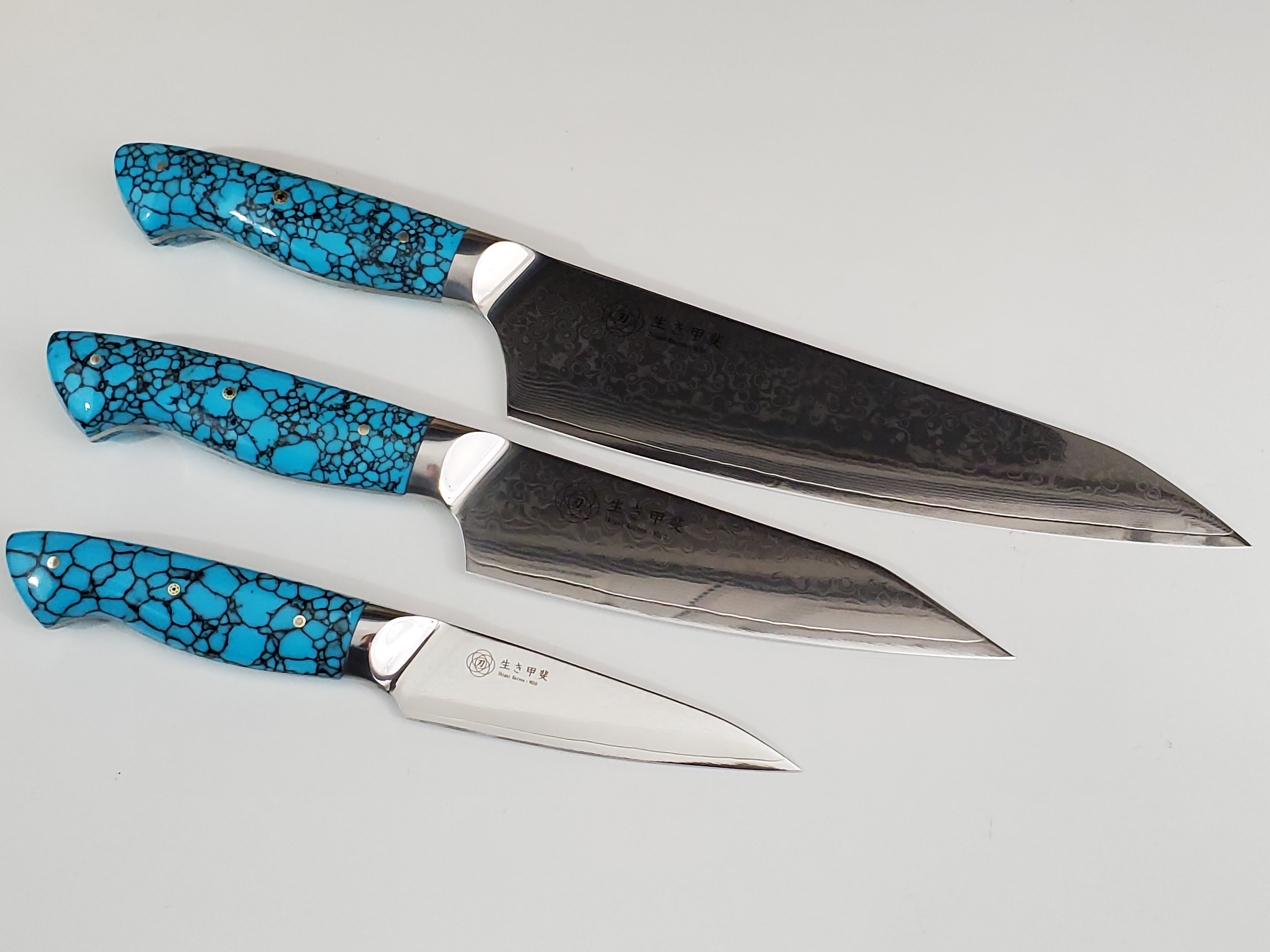 Custom Chef knife set Handmade in Canada Turquoise Gem handles Ikigai Knives – IkigaiKnives