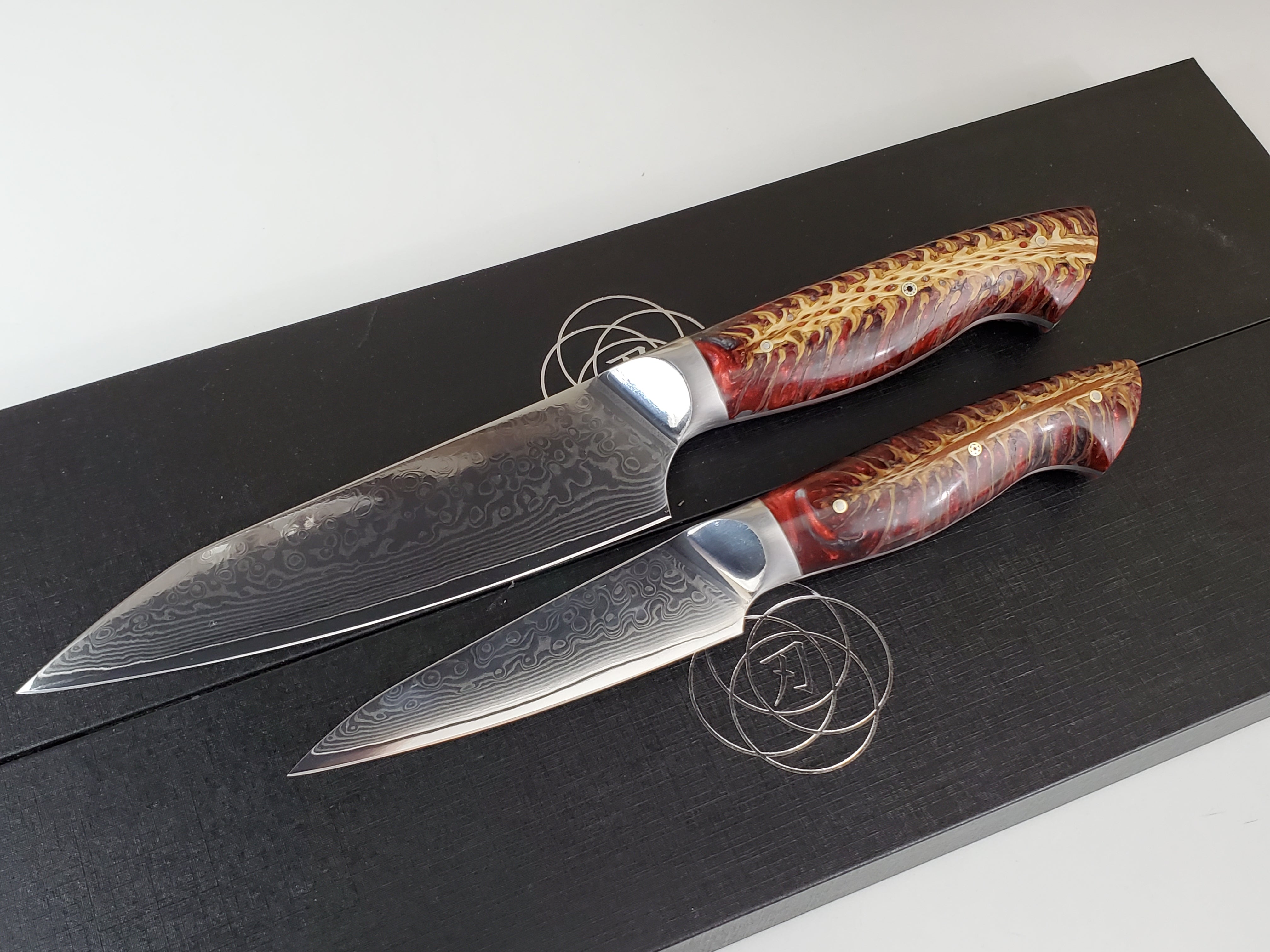 Custom Kitchen knives Damascus VG10 3pc set custom color options unique –  Ikigai Knives