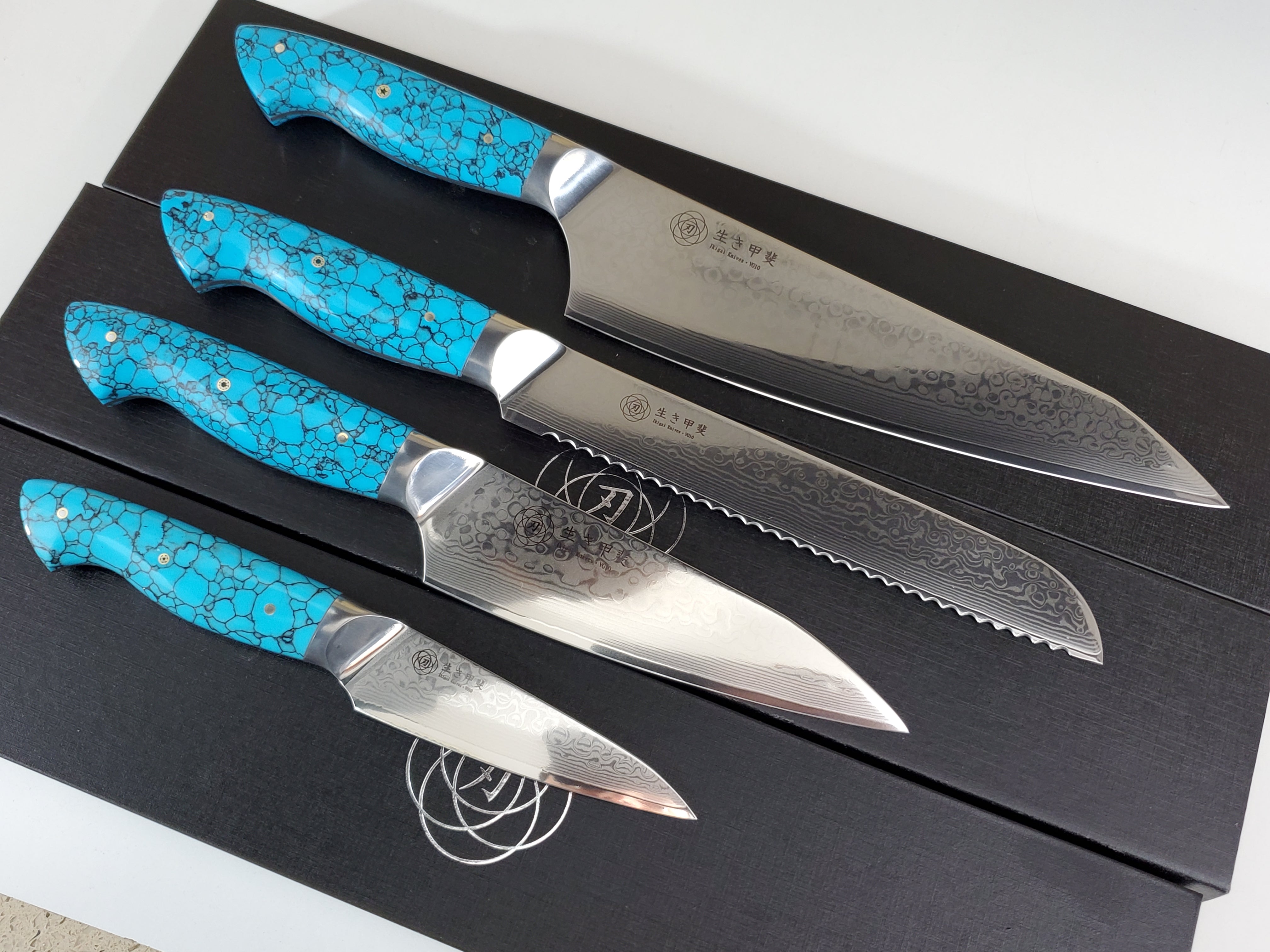 Custom VG10 Damascus Chef knife set 6 and Paring fruit veggie knives –  Ikigai Knives