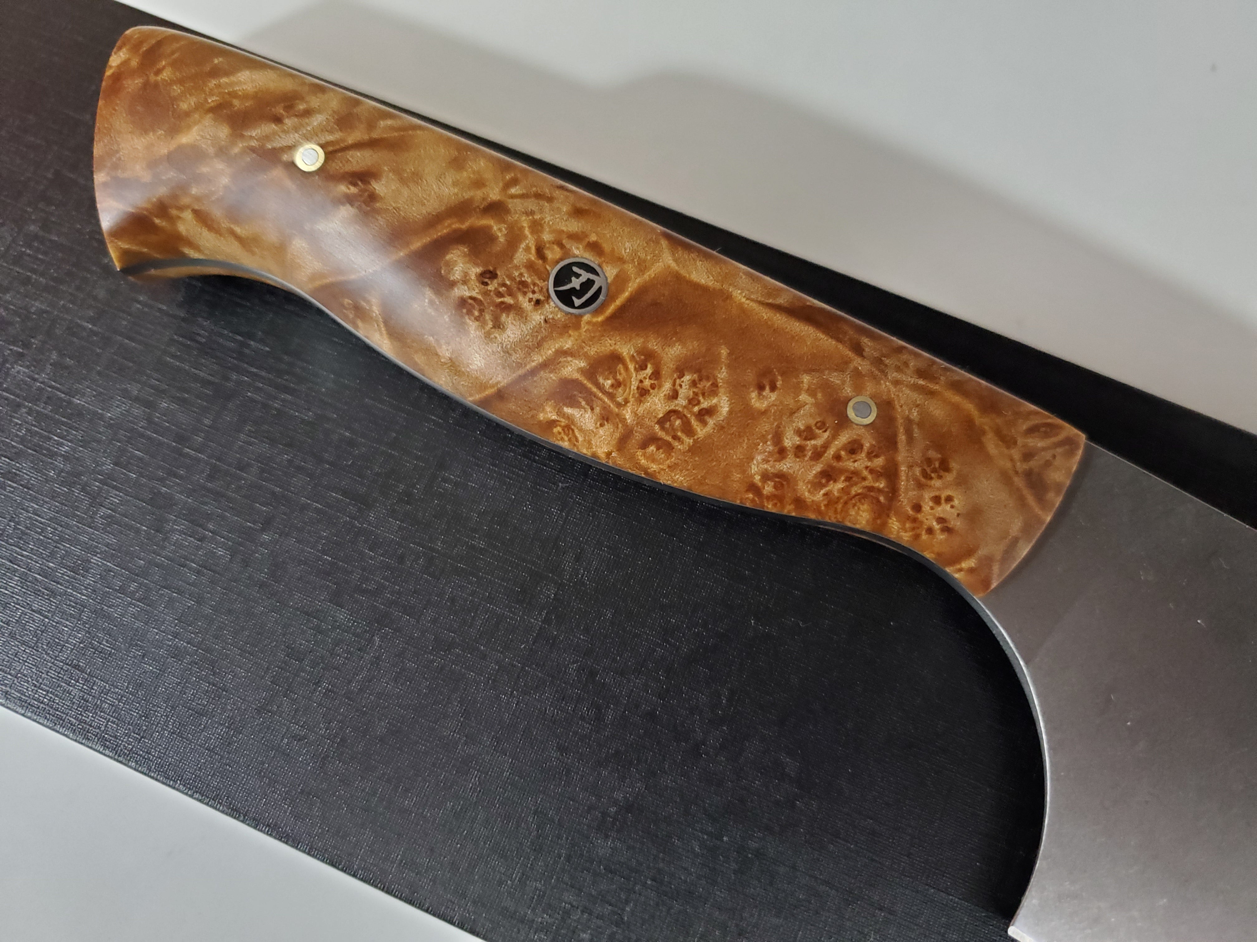 Custom chef knife with exotic wood handle