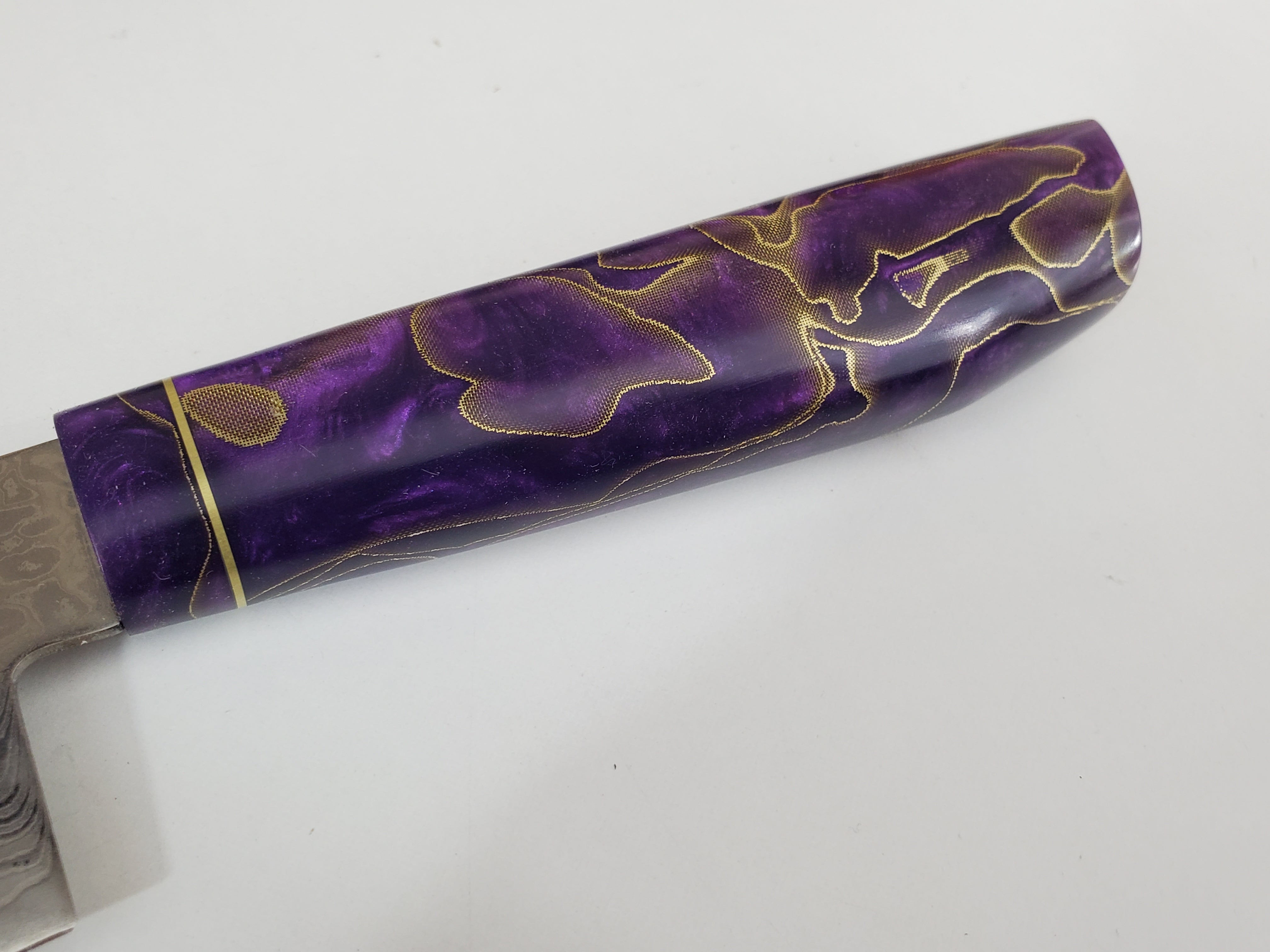 Purple brass core resin handle custom made by ikigai knives