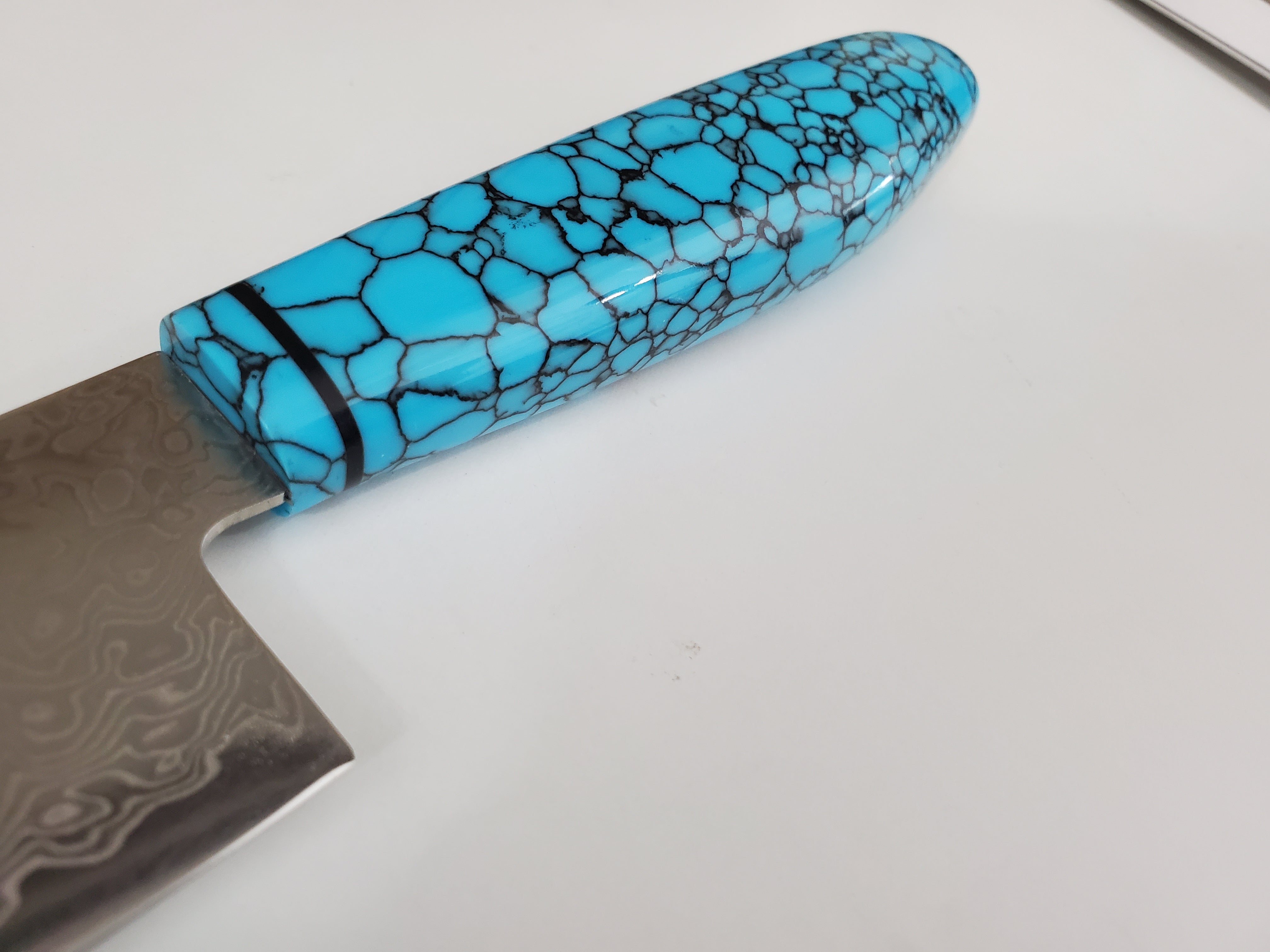 Customized ZA18 Damascus Usuba Vegetable knife in Turquoise gemstone handle