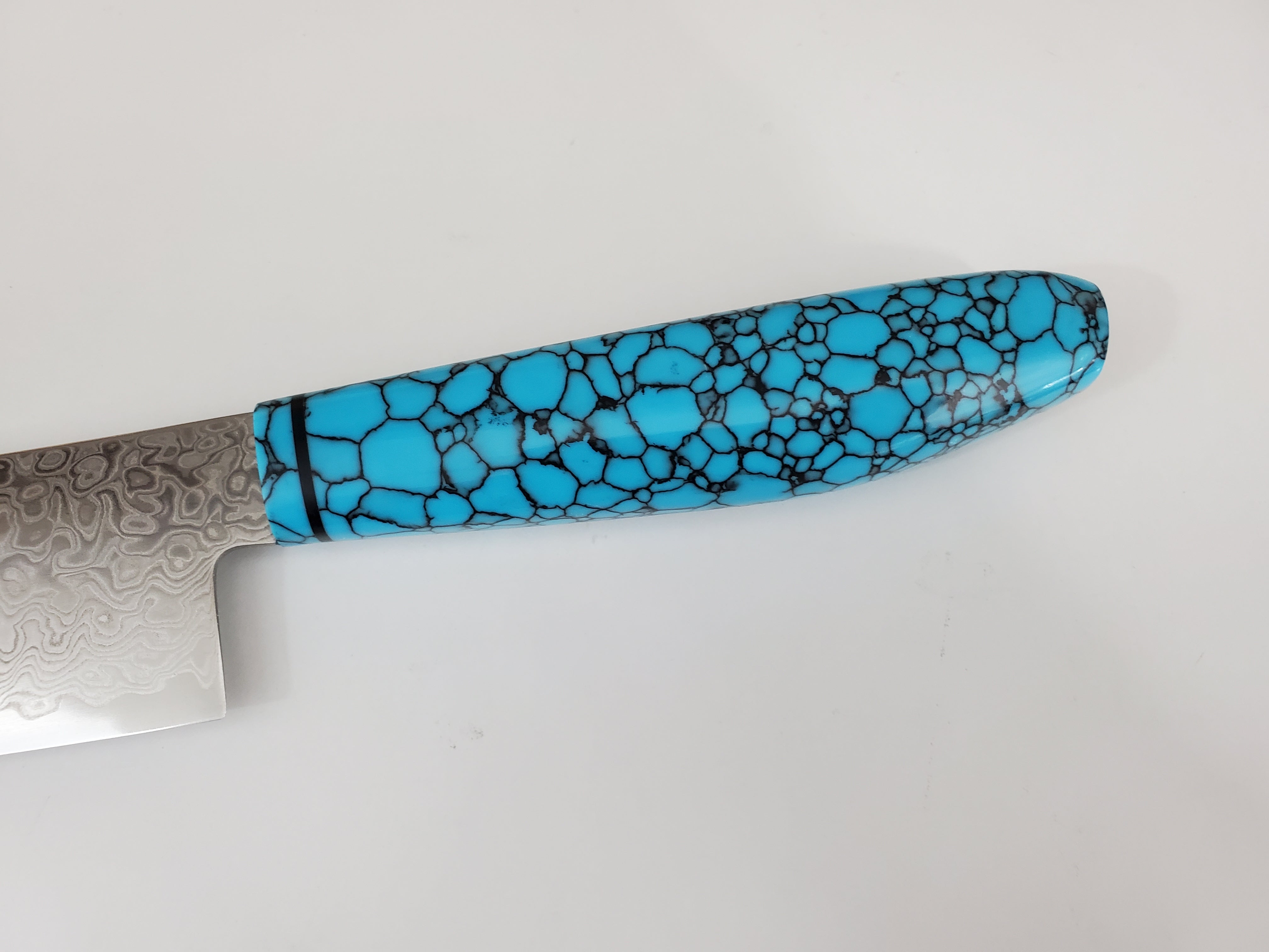 Personalized ZA18 Damascus Usuba Vegetable knife in Turquoise gemstone handle